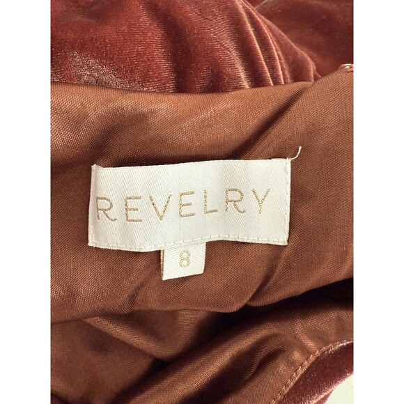 Revelry Aurora Rust Velvet Dress Women Size 8 One Shoulder Slit Bridesmaid -Flaw - Picture 5 of 15